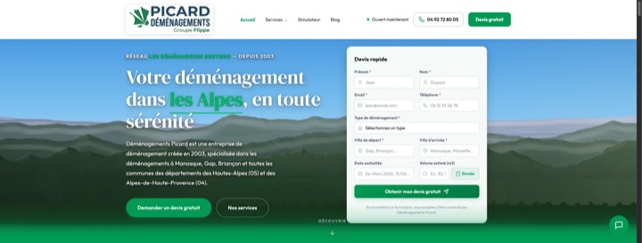 Site de Déménagements Picard, réalisation Digiflow