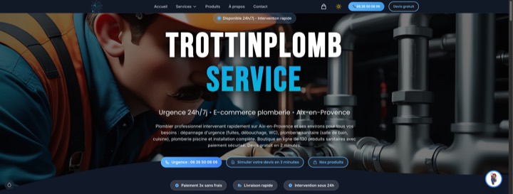 Site de Trottin Plomberie, réalisation Digiflow