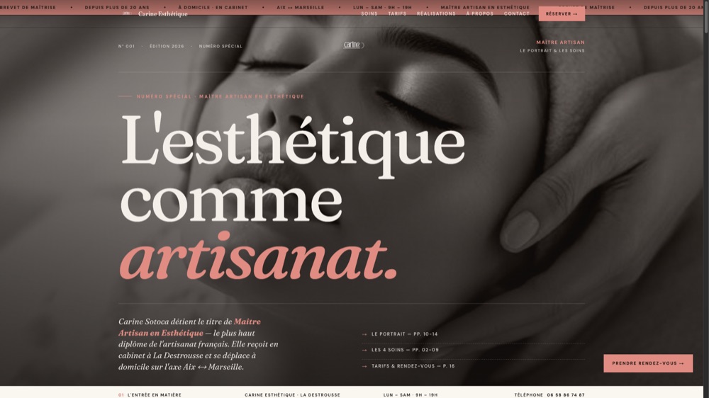 Site de Carine Esthétique à La Destrousse, réalisation Digiflow
