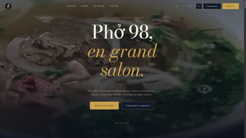 Site de Pho 98, restaurant vietnamien à Paris, réalisation Digiflow